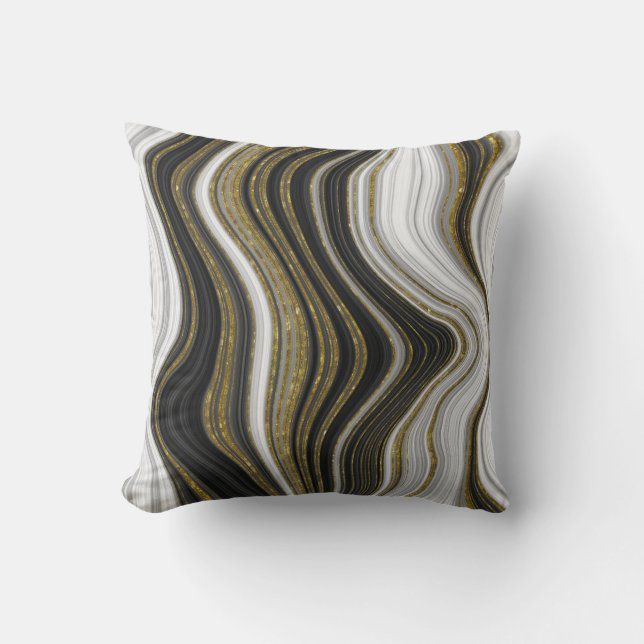 Black White & Gold Chic Swirl Modern Abstract   Th Cushion (Front)