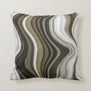Black White & Gold Chic Swirl Modern Abstract   Th Cushion