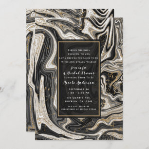 Black White & Gold Chic Swirl Modern Bridal Shower Invitation