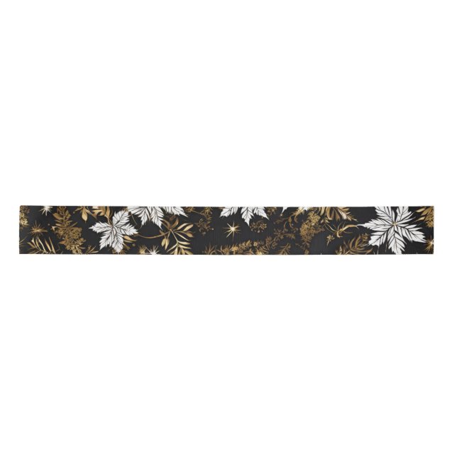 Black White Gold Christmas Flower Satin Ribbon (Front)
