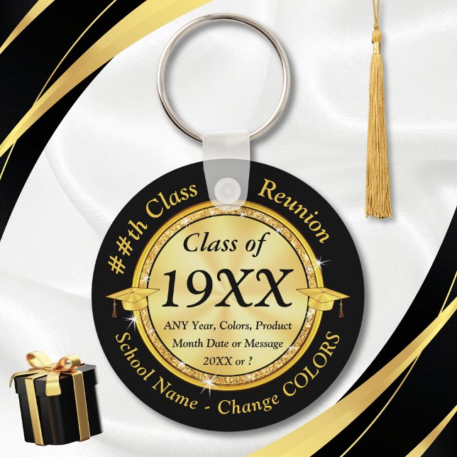 Black, White, Gold, Class Reunion Souvenir Ideas,  Key Ring (Class Reunion Souvenir Ideas. Personalized Class Reunion Gifts. Class of 1975. 40 year class reunion)