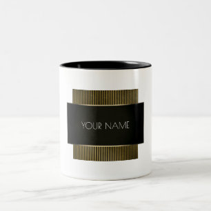 Black White Gold Conceptual Minimal Geometry Lux Two-Tone Coffee Mug
