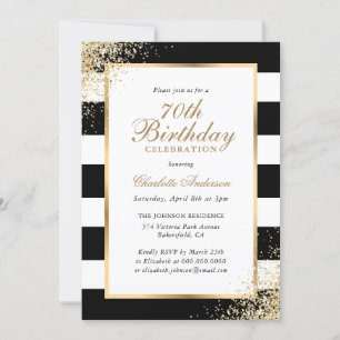 Black White Gold Confetti 70th Birthday Invitation