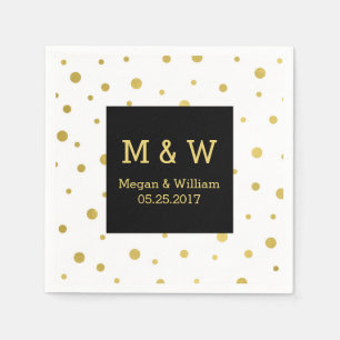 Black White Gold Confetti Wedding Monogram Napkin