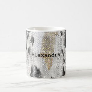 Black White Gold Cow Animal Print Sparkle Coffee Mug