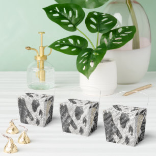 Black White Gold Cow Animal Print Sparkle Favour Box