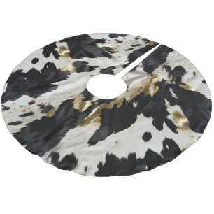 Black White Gold Cowgirl Cowhide Brushed Polyester Tree Skirt
