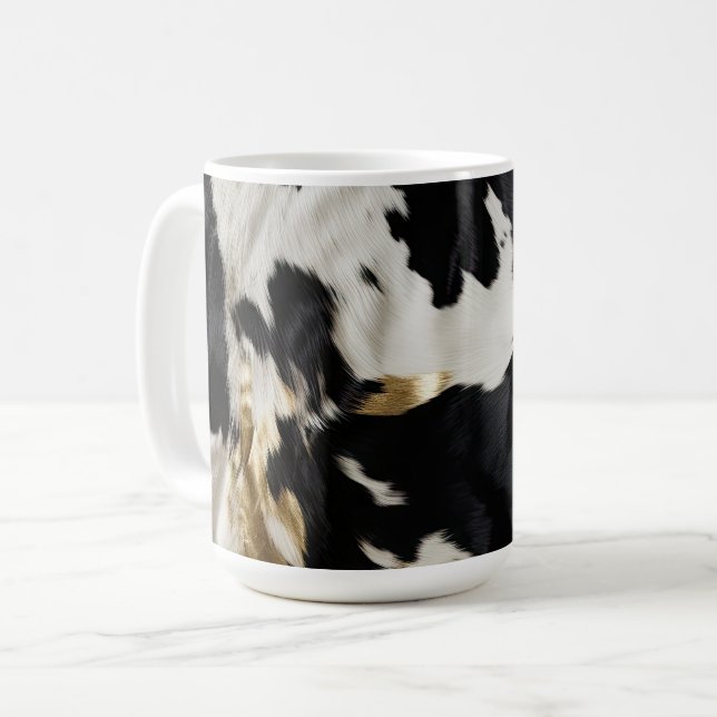 Black White Gold Cowgirl Cowhide Coffee Mug (Front Left)