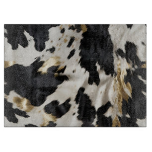 Black White Gold Cowgirl Cowhide Cutting Board