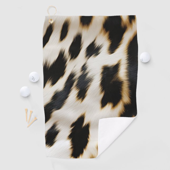 Black White Gold Cowgirl Cowhide Golf Towel (InSitu)