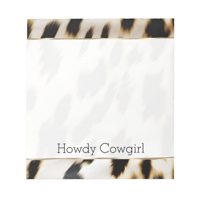Black White Gold Cowgirl Cowhide Notepad (Front)
