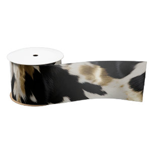 Black White Gold Cowgirl Cowhide Satin Ribbon
