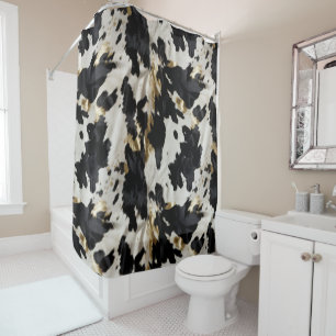 Black White Gold Cowgirl Cowhide Shower Curtain