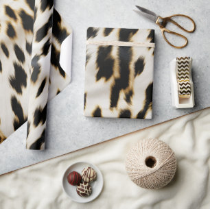 Black White Gold Cowgirl Cowhide Wrapping Paper