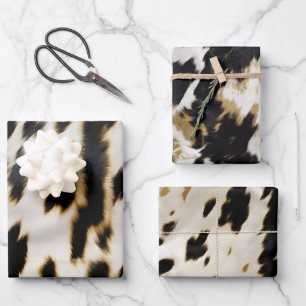 Black White Gold Cowgirl Cowhide Wrapping Paper Sheet