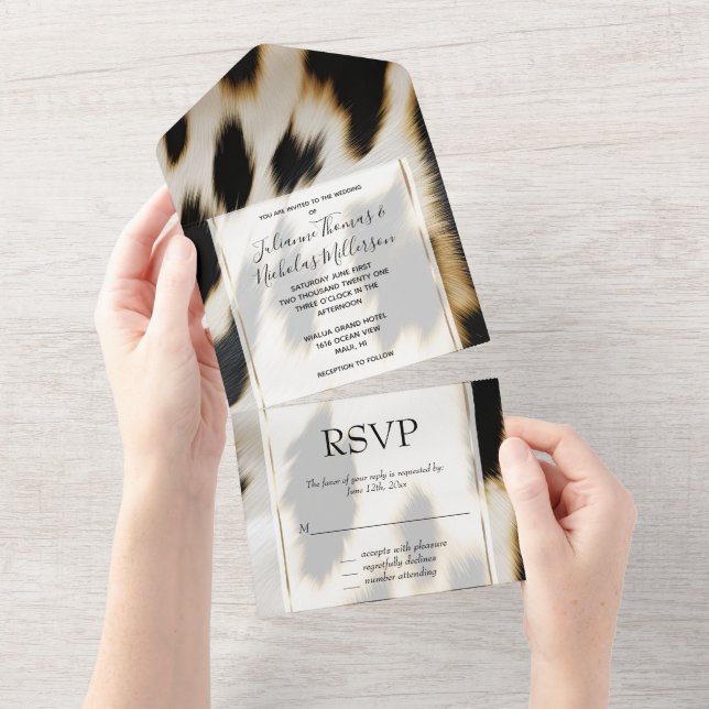 Black White Gold Cowhide All In One Invitation (Tearaway)