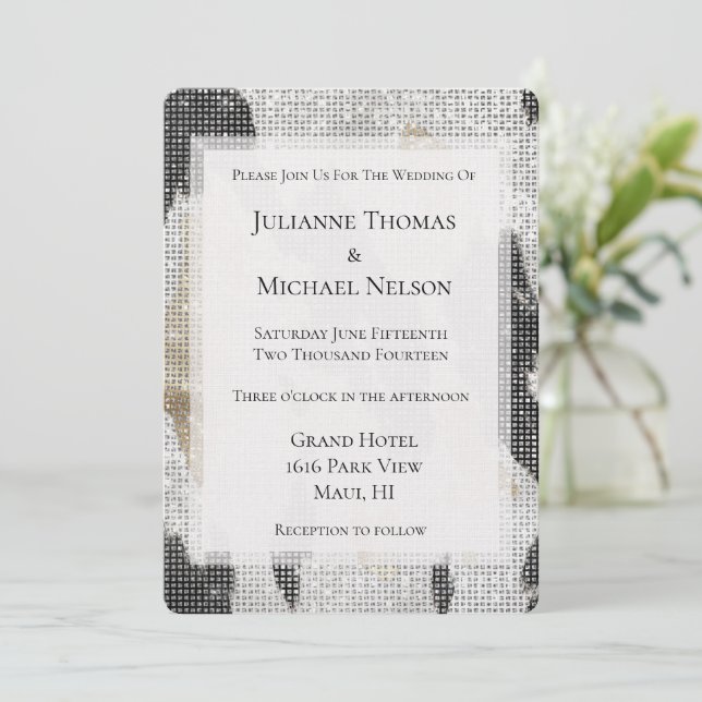 Black White Gold Cowhide Cowgirl Sparkle Wedding Invitation (Standing Front)