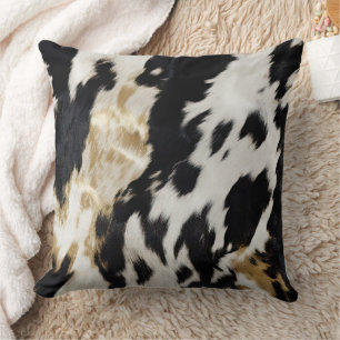 Black White Gold Cowhide Cushion