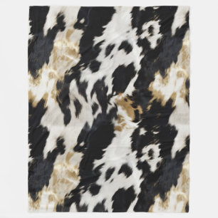 Black White Gold Cowhide Fleece Blanket