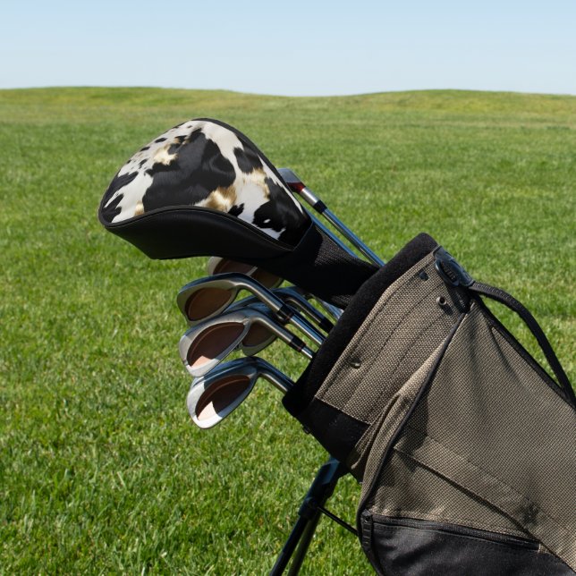 Black White Gold Cowhide Golf Head Cover (In Situ)