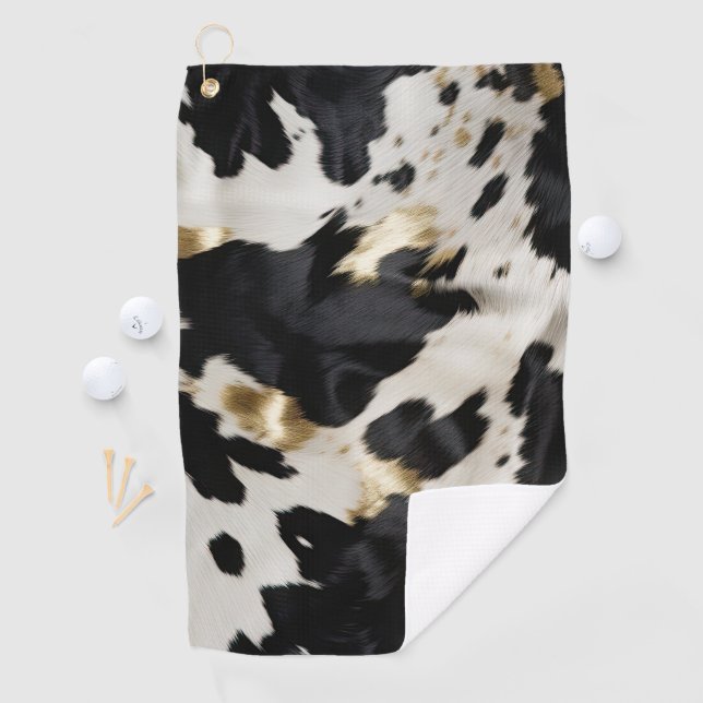 Black White Gold Cowhide Golf Towel (InSitu)
