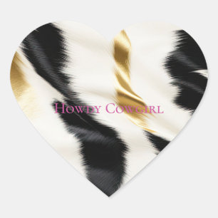 Black White Gold Cowhide Heart Sticker