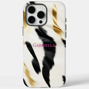 Black White Gold Cowhide iPhone 16 Pro Max Case