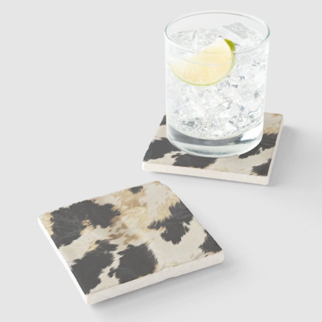 Black White Gold Cowhide Stone Coaster (Side)