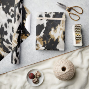 Black White Gold Cowhide Wrapping Paper