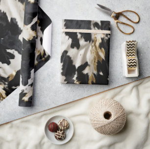 Black White Gold Cowhide Wrapping Paper
