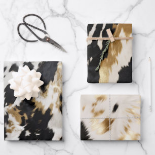 Black White Gold Cowhide Wrapping Paper Sheet