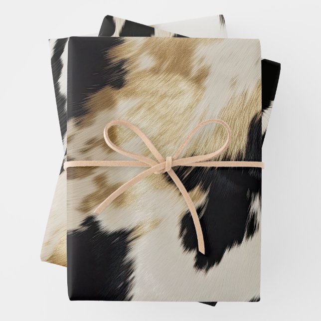 Black White Gold Cowhide Wrapping Paper Sheet (In situ)