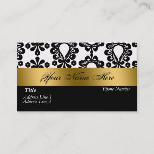 Black White Gold Damask Business Card