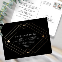 Black White Gold Deco Lines Save The Date Wedding