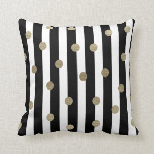Black, White & Gold Dot & Stripe Cushion