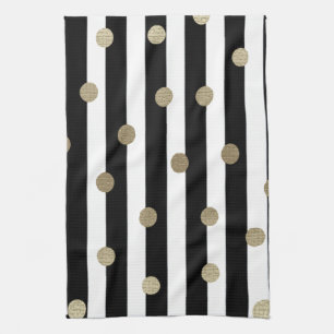 Black, White & Gold Dot & Stripe Tea Towel