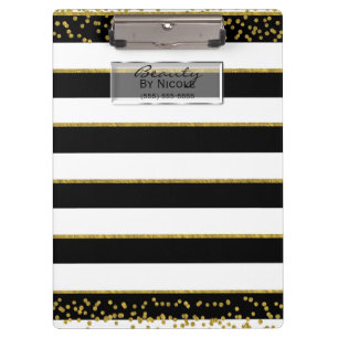 Black White Gold Elegant Chic Glam Personalised Clipboard