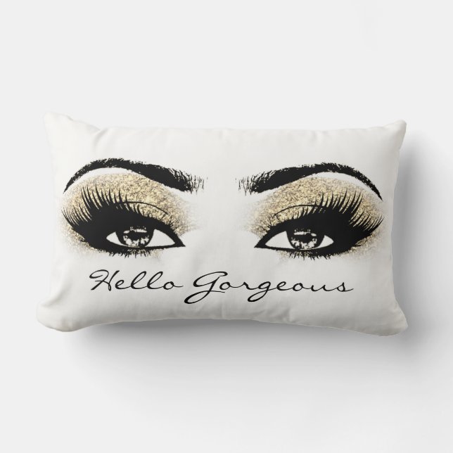 Black White Gold Eyes Makeup Lash Hello Gorgeous Lumbar Cushion (Front)