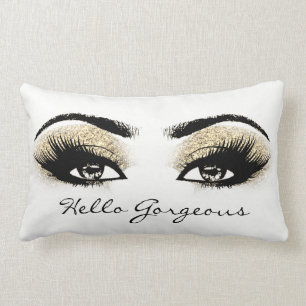 Black White Gold Eyes Makeup Lash Hello Gorgeous Lumbar Cushion