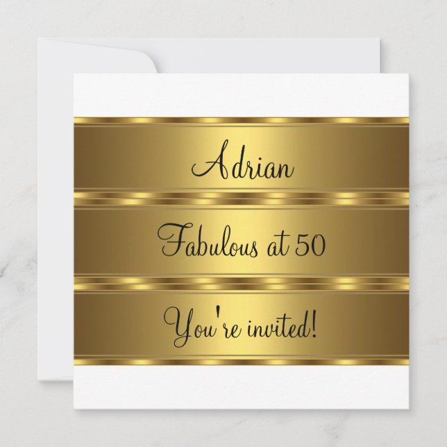 Black White & Gold Fabulous 50th Birthday Party 2 Invitation (Front)