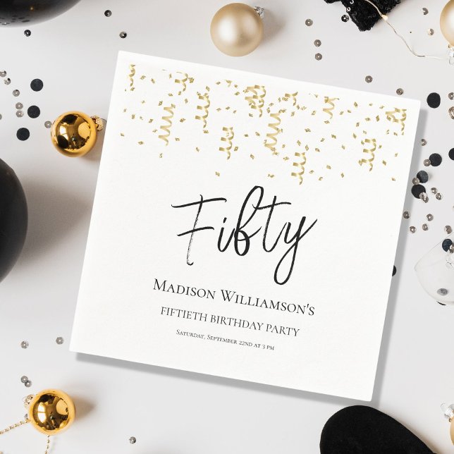 Black, White & Gold Fifty , 50th Birthday Party   Napkin (Creator Uploaded)