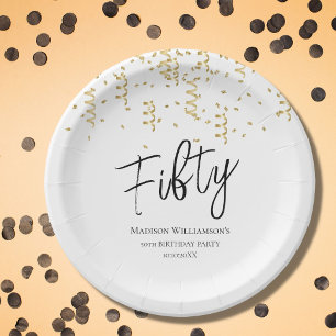 Black, White & Gold Fifty , 50th Birthday Party   Paper Plate