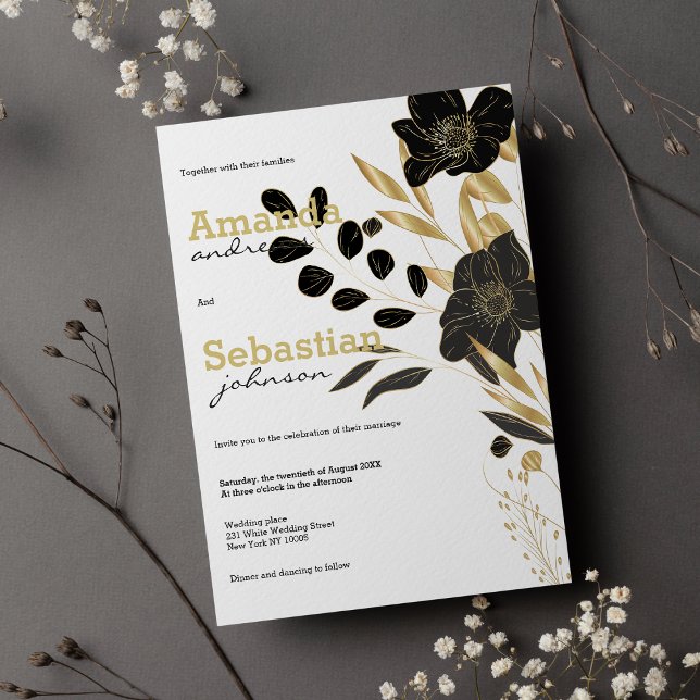Black white gold floral elegant floral wedding invitation (Black white gold floral elegant floral wedding )