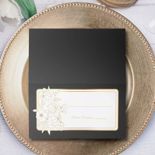 Black White Gold Floral Elegant Traditional Table Place Card