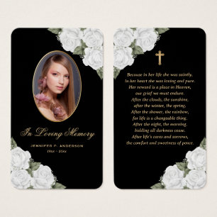 Black White Gold Floral Funeral Prayer Card