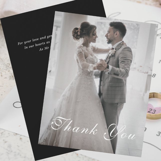 Black White Gold Floral Photo Wedding Thank You  Invitation (Creator Uploaded)