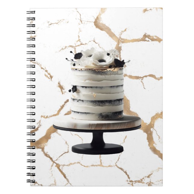 Black & White Gold Floral Tier Cake Bridal Shower  Notebook (Front)