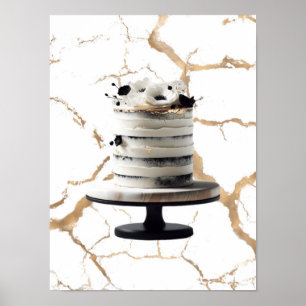Black & White Gold Floral Tier Cake Bridal Shower Poster