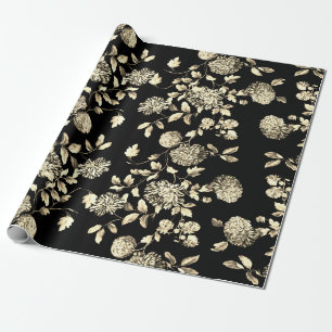 Black White Gold Floral Toile Wrapping Paper