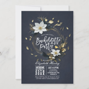 Black White Gold Floral Wreath Bachelorette Party Invitation